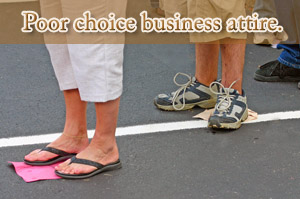 Flips flops poor choice for professional image or dressing for career success.
